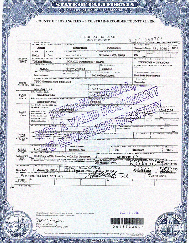 REAL OR FAKE? John Forbush Death Certificate
